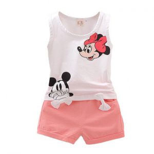 Baby Girls Clothes Cartoon Mouse T-Shirt Tops + Bow Short Pants Kids Toddler Infant Summer Beach Vest Cotton bebe roupas Outfits
