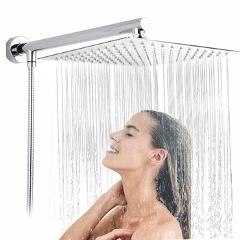 Bright Chrome 8" Ultrathin Shower Head + Brass 15" Shower Arm + 59" Stainless Steel Hose Wall Mounted Rainfall Showerhead