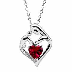 1 5/8 ct Created Ruby Mother & Child Pendant with Diamond in Sterling Silver