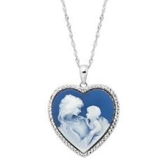 Crystaluxe Mother & Child Heart Cameo Pendant with Swarovski Crystals in Silver