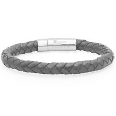 Braided Black Leather Braclelet with Locking Stainless Steel Clasp 8 1/2inches