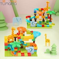 Tumama 52-143Pcs Marble Race Run Jungle Adventure Track Building Blocks Big Size Maze Ball Building Bricks Compatible Duploed