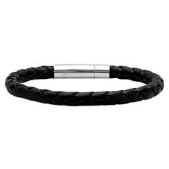 Oxford Ivy Mens Braided Black Leather and Stainless Steel Bracelet 8 1/2 inch.