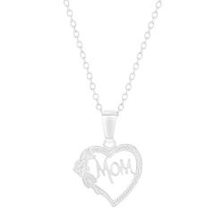 925 Sterling Silver Open Heart Mom Mommy Mother Pendant Necklace 18"