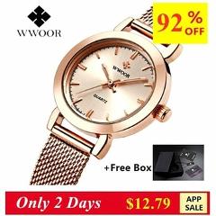 WWOOR Women Dress Watches Luxury Brand Ladies Quartz Watch Stainless Steel Mesh Band Casual Gold Bracelet Wristwatch reloj mujer