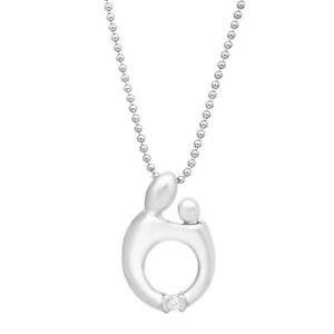 Mother and Child Pendant Necklace with Diamond in Sterling Silver
