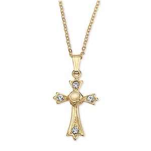 Crystal 14k Gold-Plated Lord's Prayer Cross Necklace 24"