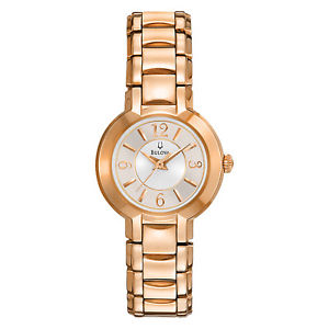 Bulova Women's 97L122 Quartz Silver Dial Rose Gold-Tone Bracelet 27mm Watch