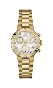 Bulova Women's 98R216 Quartz Diamond Markers Chronograph Gold-Tone 26mm Watch