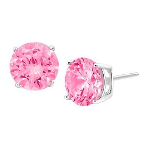 8 mm Pink Cubic Zirconia Stud Earrings in Sterling Silver