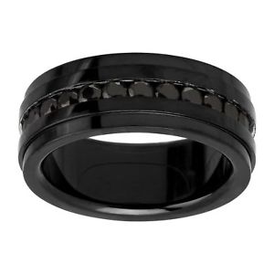 Men's Band Ring with Cubic Zirconia Inlay in Black Ion-Plated Stainless Steel