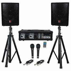Rockville RPG2X10 Package PA System Mixer/Amp+10" Speakers+Stands+Mics+Bluetooth