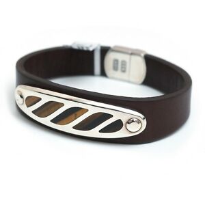 New DAVID YURMAN Men's Cable Graphic Bracelet Tiger's Eye & Brown Leather Medium