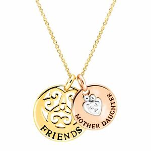 Mother & Child Crystal Disc Pendant in 18K Three-Tone Gold-Plated Brass