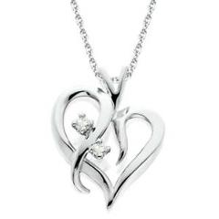 Heart Shape Genuine Diamond Pendant High Polished White Gold 1/2"Tall