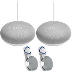 Google Home Mini Smart Speaker w/Google Assistant Chalk 2Pack+2x Wall Mount