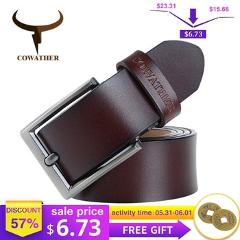 COWATHER 2019 men belt cow genuine leather luxury strap male belts for men new fashion classic vintage pin buckle dropshipping