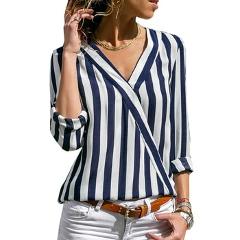 Women Striped Blouse Shirt Long Sleeve Blouse V-neck Shirts Casual Tops Blouse et Chemisier Femme Blusas Mujer de Moda 2019