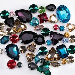 Glitter Crystal Sew On Rhinestone With Claw Diy Colorful Dress Stones Mix Shape Glass Rhinestones For Clothing 50PCS/PACK S037