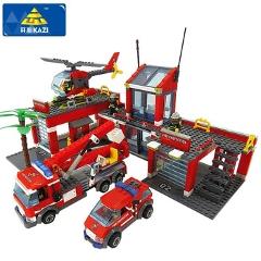 KAZI 8051 Building Blocks Fire Station Model Blocks Compatible Legoe City Bricks Block ABS Plastic Educational Toys For Children