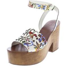 Tory Burch Womens May Leather Floral Print Platform Sandals Shoes BHFO 7971