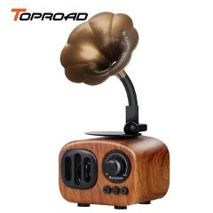 TOPROAD Retro Trumpet Style Bluetooth Speaker Wireless Stereo Subwoofer Music Box Wooden Speakers with Mic FM radio TF for Phone