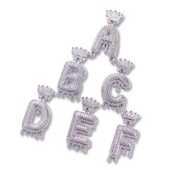 Custom Crown Bail Drip Bubble Initial Letters Chain Necklaces & Pendant For Men Women Gold Color Cubic Zircon Hip Hop Jewelry