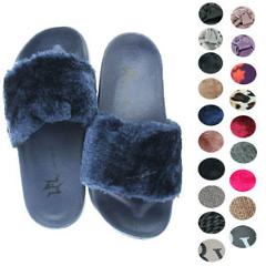 LFL by Lust for Life Women's Faux Fur Pool Slide Sandals