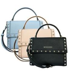Michael Kors Dillon Studded Medium Top Handle Messenger Bag Black Pink Blue
