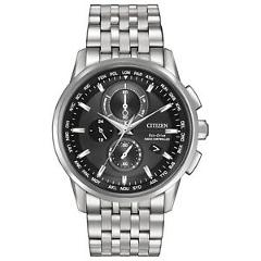 Citizen Eco-Drive Men's World Time Black Dial Silver-Tone 43mm Watch AT8110-53E