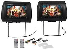 Pair Rockville RHP91-BK 9” Plug N Play Black Car Headrest Monitors w/ Speakers