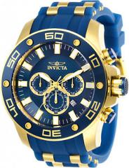 Invicta Men's Pro Diver Chrono 100m Gold-Tone S. Steel Blue Silicone Watch 26087