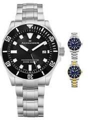 Alexander Men's Swiss Made Quartz Divers Slim Profile Stainless Steel Link Watch