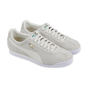 Puma Roma Suede Mens White Suede Low Top Lace Up Sneakers Shoes