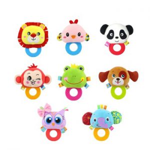 Baby Teethers Rattles Stuffed Plush Cute Animal Toys for Grinding Teeth Grip and Bite Hand Grasp Pleasant Ringtones Handbell