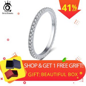 ORSA JEWELS 925 Sterling Silver Rings Women Classic Round Full Pave AAA Cubic Zircon Engagement Wedding Band Ring for Girls SR63