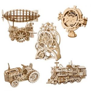 ROKR DIY 3D Wooden Puzzle Mechanical Gear Drive Model Toys Assembly Model Building Kit Toys Gift for Children Adult Teens