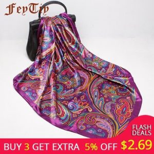 Fashion Scarves For Women Print Silk Satin Head Scarf Female 90cmx90cm Luxury Brand Square Shawl Large Hijab Scarfs For Ladies