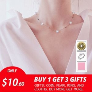 DAIMI Silver Necklace 925 Sterling Silver Simple Chain Floating Pearl Necklace Charm Wedding Event Choker Necklace Fine Jewelry