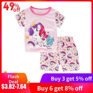 Buy3get5% Unicorn Girls Summer Pajamas 1-9 Years Infantil Girls Clothing Sets Kids Short Sleeve Pyjamas Baby Cotton Boys Pijamas