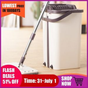 Flat Squeeze Mop and Bucket Hand Free Wringing Floor Cleaning Mop Microfiber Mop Pads Wet or Dry Usage on Hardwood Laminate Tile