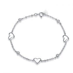 ORSA JEWELS 925 Sterling Silver Bracelet for Women with 3 Pieces Genuine 925 Silver Heart Charm Bracelets Party Jewelry SB02