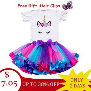 2019 Girl Unicorn Tutu Dress Rainbow Princess Girls Party Dress Toddler Baby 1 to 8 Years Birthday Outfits Children Kids Clothes