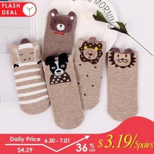 5Pairs Spring New Arrivl Women Cotton Socks Brown Lion Dogs Cute Animal Ankle Socks Short Casual Ear Gril Socks 35-40