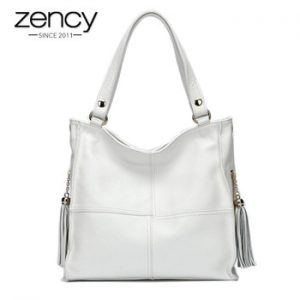 Zency Tassel Women's Handbag 100% Genuine Leather Shoulder Bag Female Fashion Crossbody Messenger Purse White Hobos Satchel