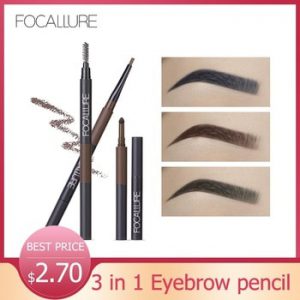 FOCALLURE Eyebrow Pencil 3 in 1 Auto Waterproof Eye Makeup Brow Shades Brush Powder Tint No Tone Long Lasting Eyebrow Pencil