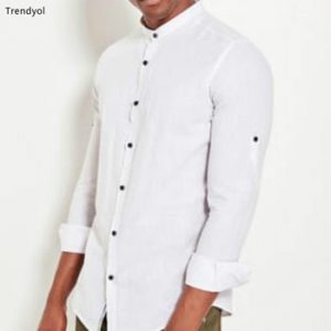 Judge White Rose Mint Black Collar Men's Long Sleeve Slim Fit Shirt Basic TMNSS19RS0039