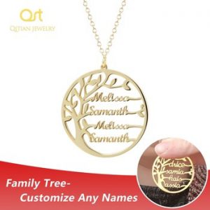 Hot  Statement Family Tree Necklace For Women Customized Name Gold Color Stainless Steel Personalized Jewelry Men Christmas Gift