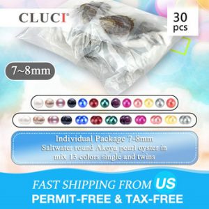 CLUCI 30pcs 7-8mm Akoya Oysters with Pearls Mix 13 Colors Single and Twins Pearls Oysters Surprising Party Akoya Pearl Oyster