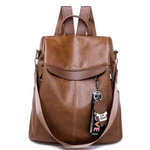 Brown Women Backpack Leather School Bags For Teenage Girls Casual Large Capacity Multifunction Retro Travel Rucksack 2019 XA163H